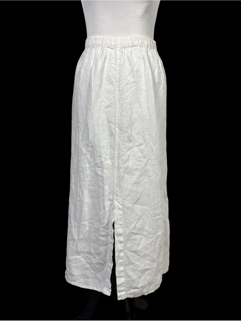 Flax Linen Midi Skirts Front Slit Stretch Pull-On Waist Stretch Coastal Small